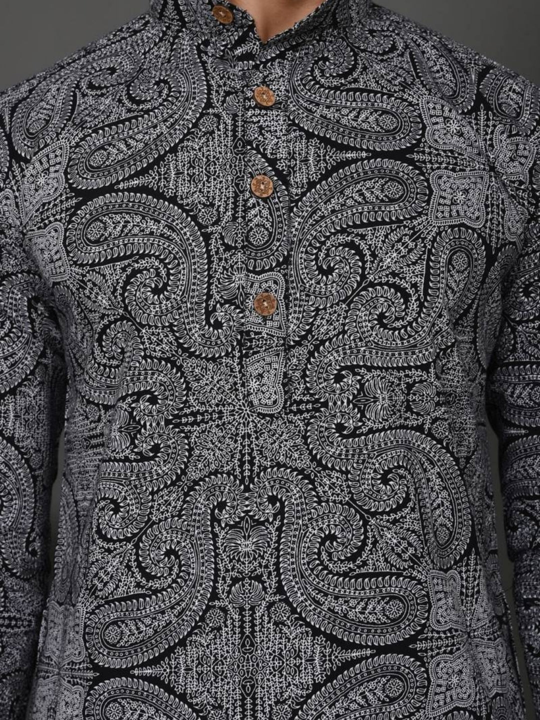Black Mandala Long Kurta & Pyjama Set - Image 3