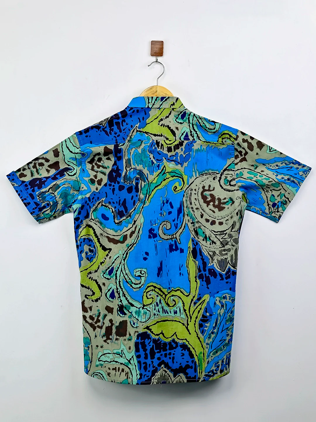 Blue Grey Abstract Half-Sleeves Shirt - Image 3