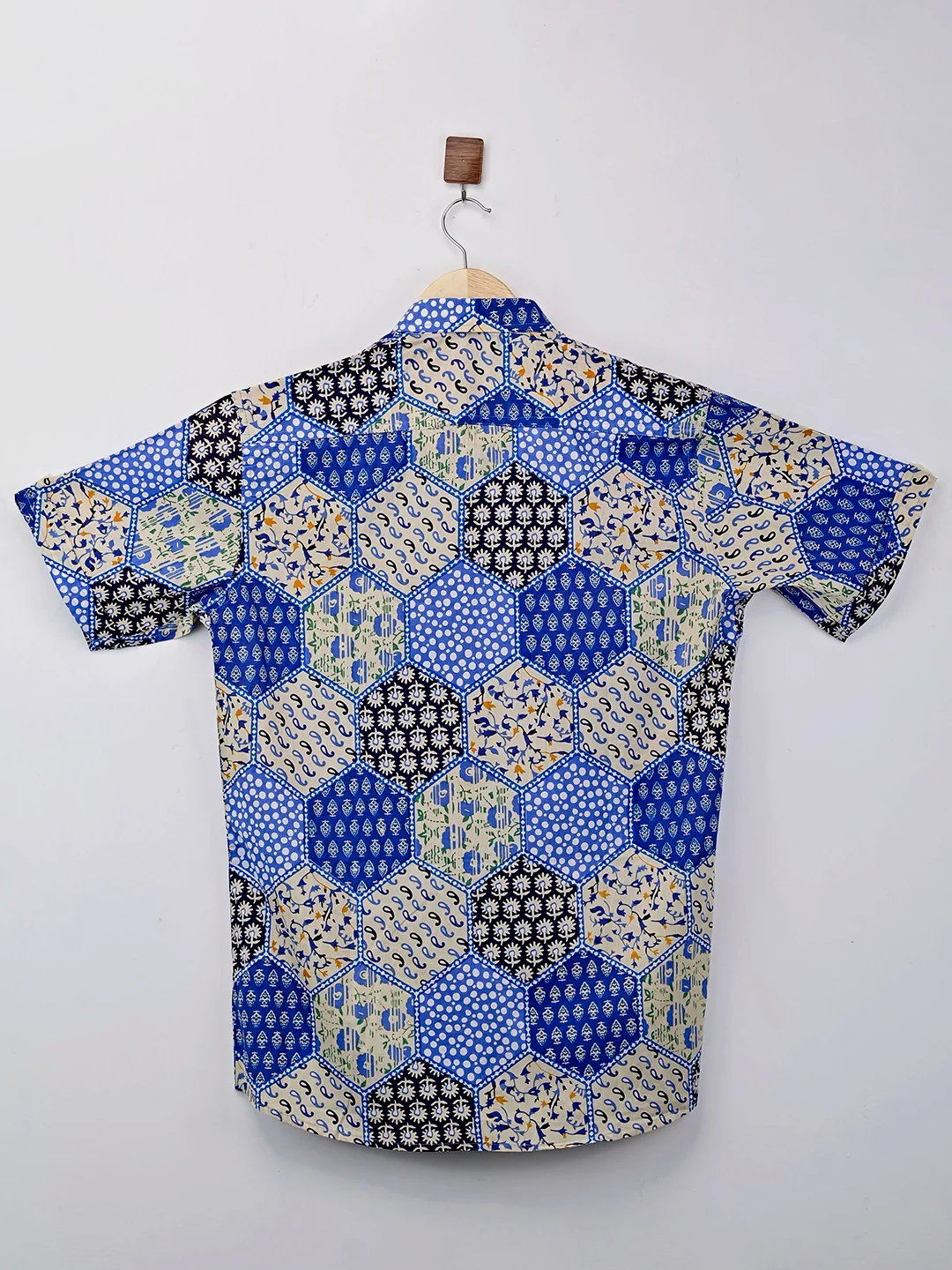 Blue Patchwork Printed Half Sleeves Shirt - Image 3