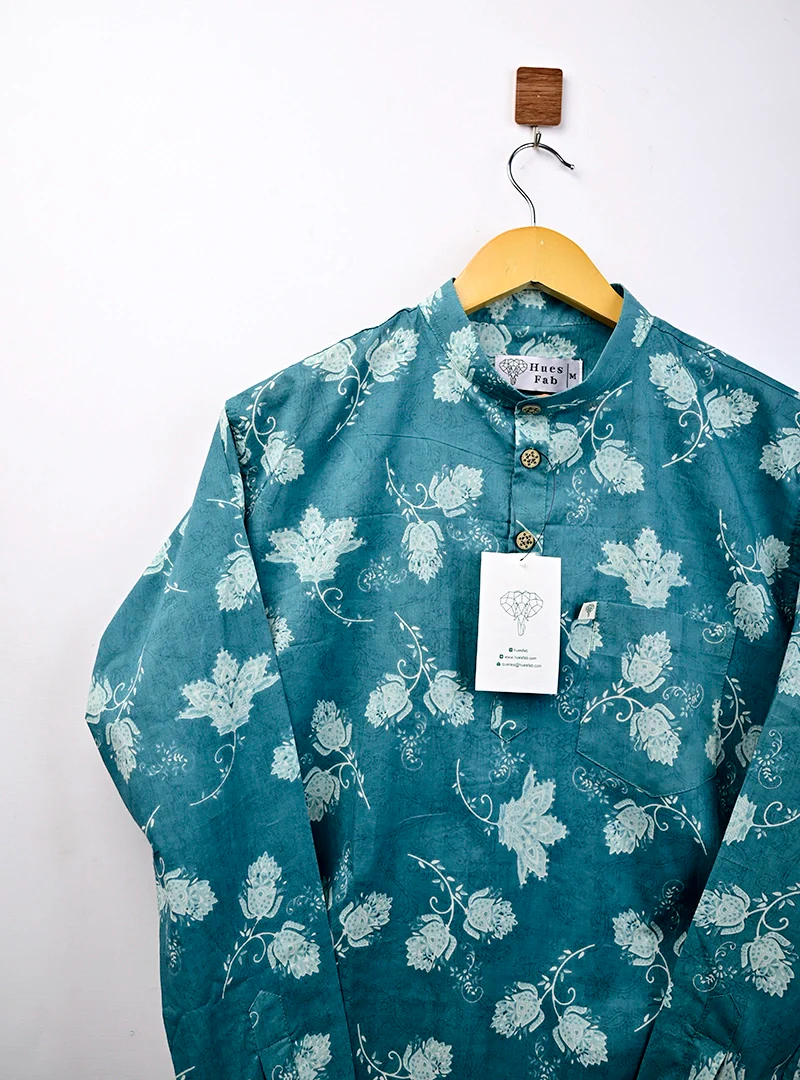 blue white flowers short kurta - Image 4