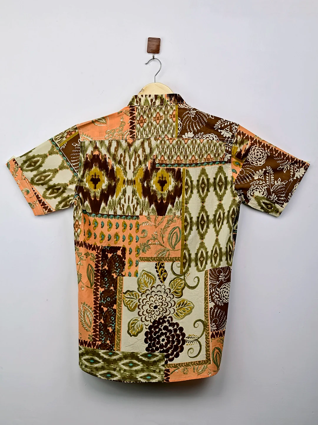 Brown Patchwork Half-Sleeves Shirt - Image 3