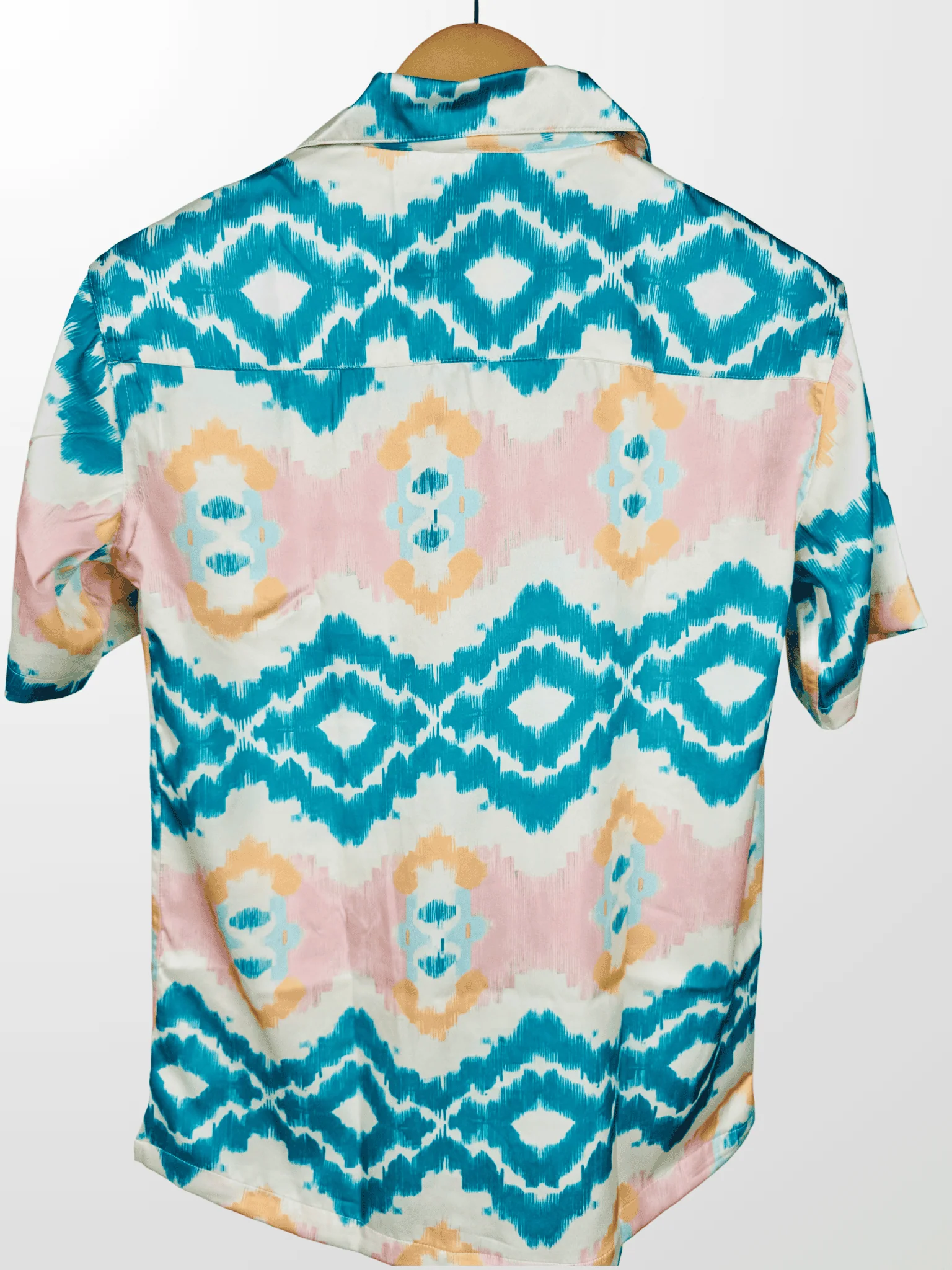 Cream-Blue Ikat Cuban Collar Resort Shirt - Image 3