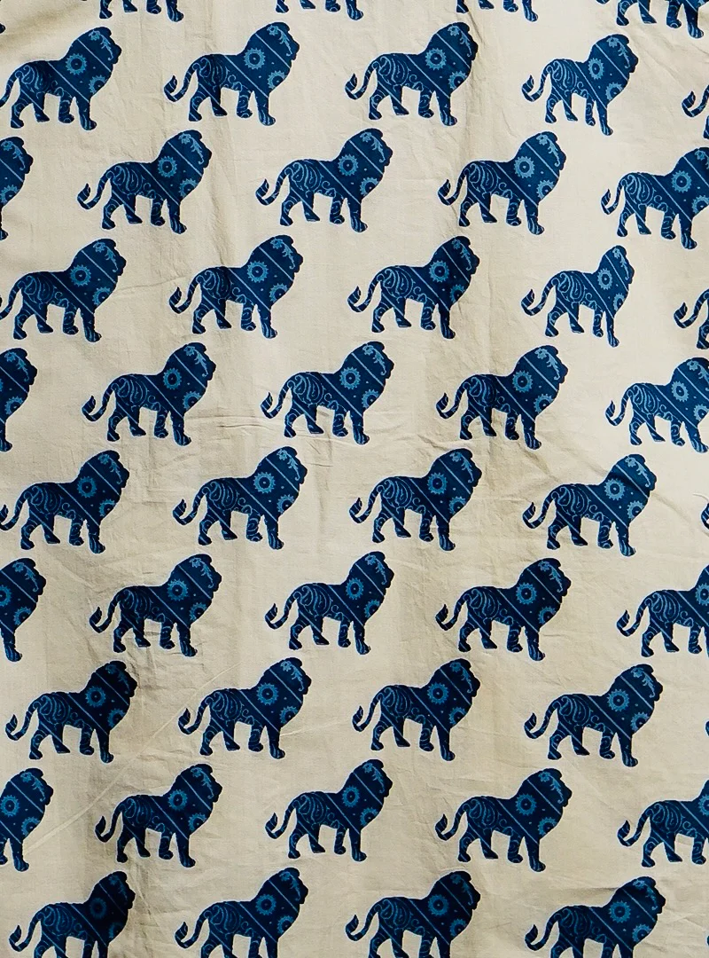 cream blue lion printed half-sleeves shirt - Image 4