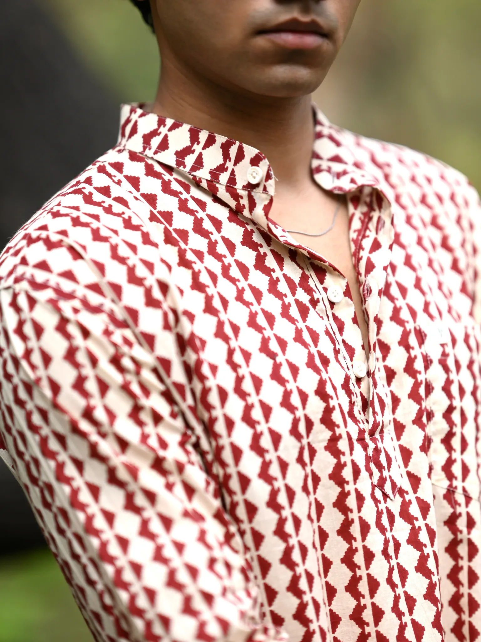 Cream Maroon zigzag short kurta - Image 2