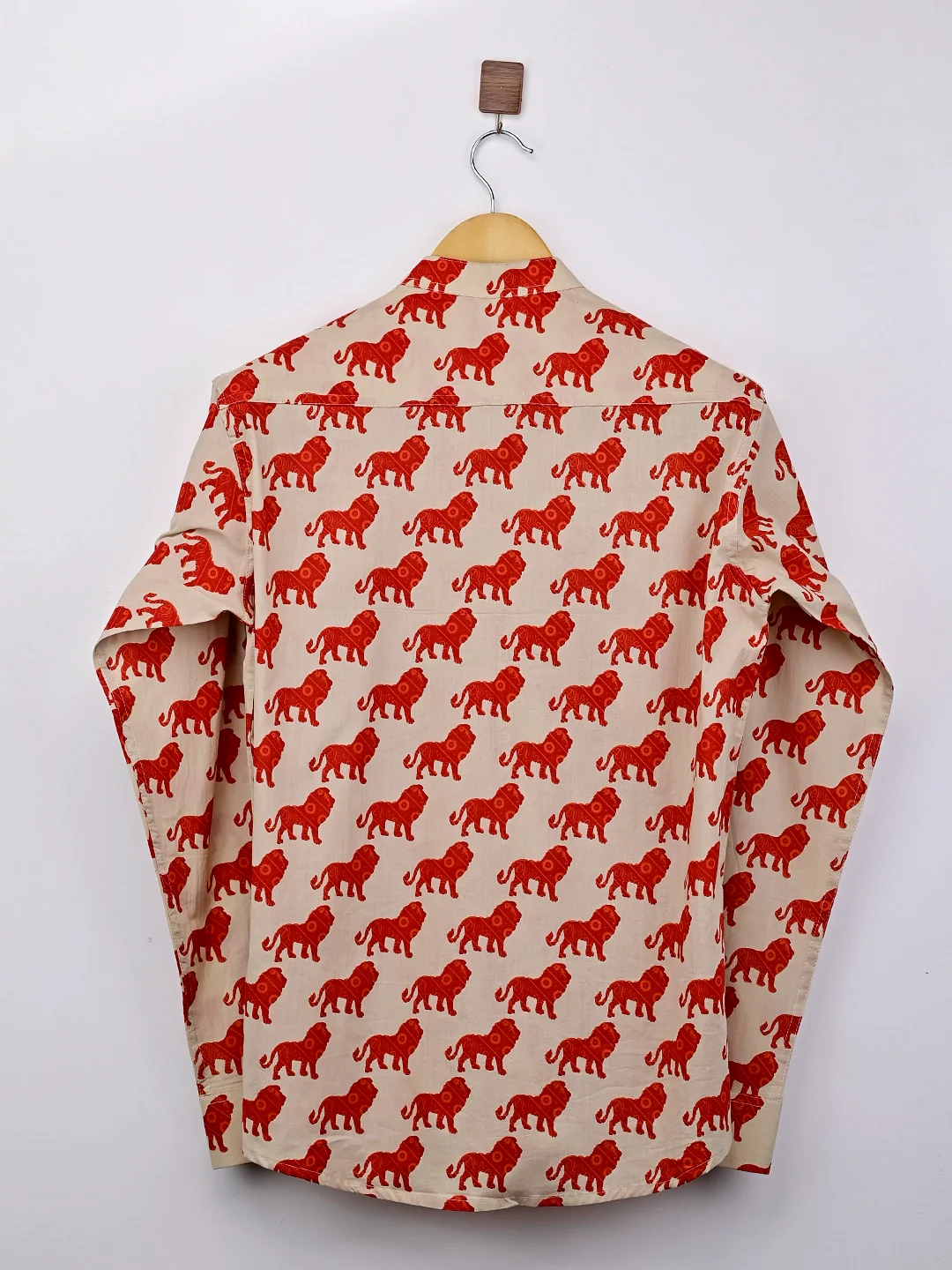 cream red lion printed short kurta - Image 6