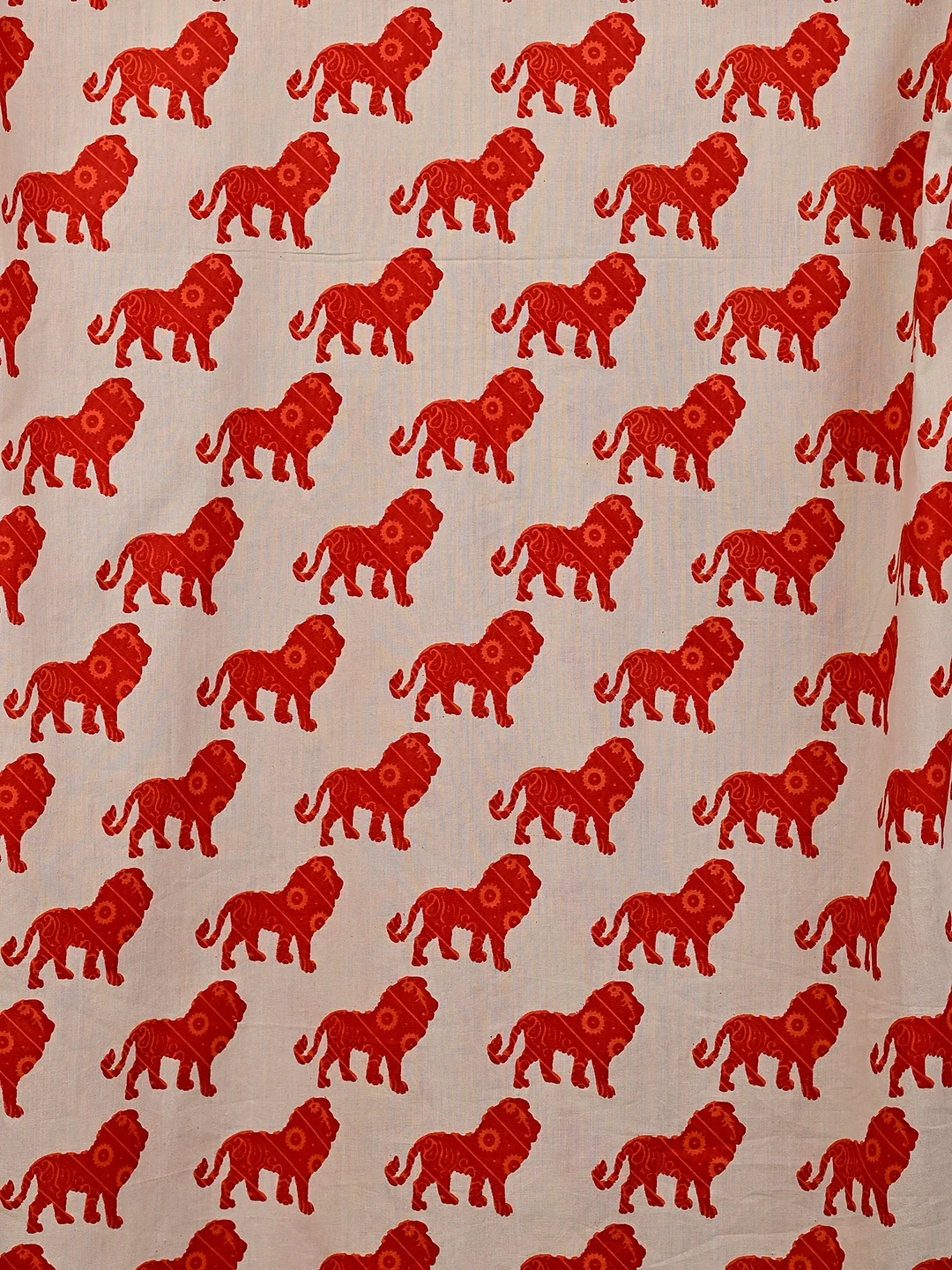 cream red lion printed short kurta - Image 7