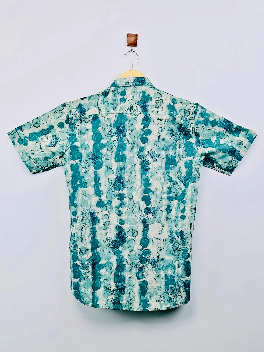 Cyan Floral Half-Sleeves Shirt - Image 3
