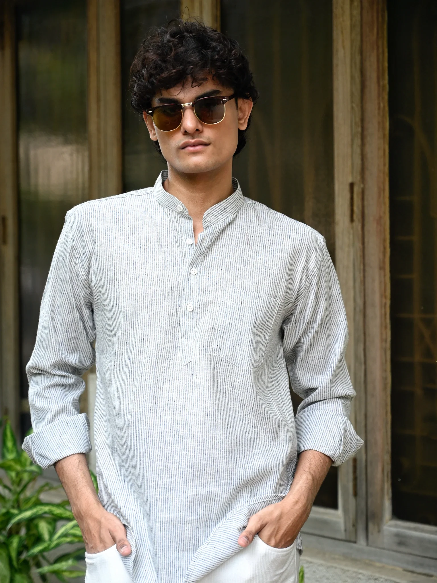 Grey Lining Cotton yarn Dyed Short Kurta - Image 3