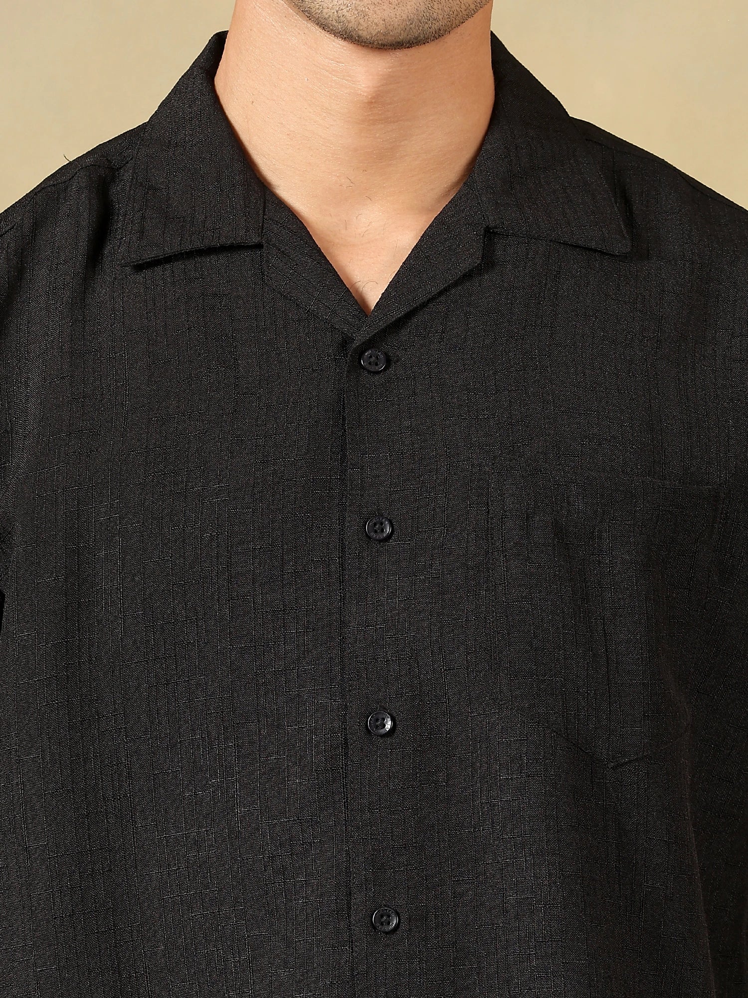 Linen Blend Black Co-Ord Set For Men - Image 2