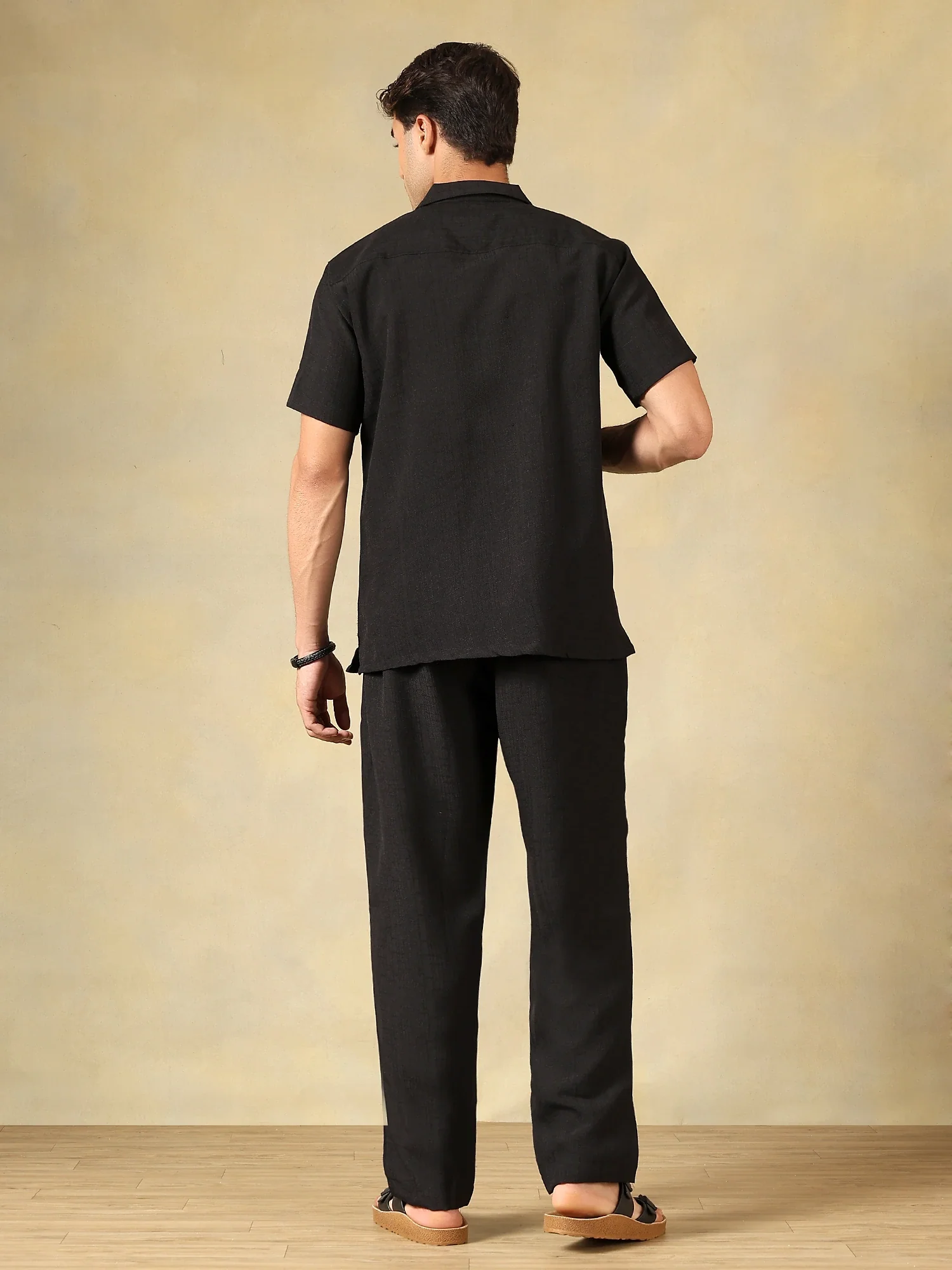 Linen Blend Black Co-Ord Set For Men - Image 3