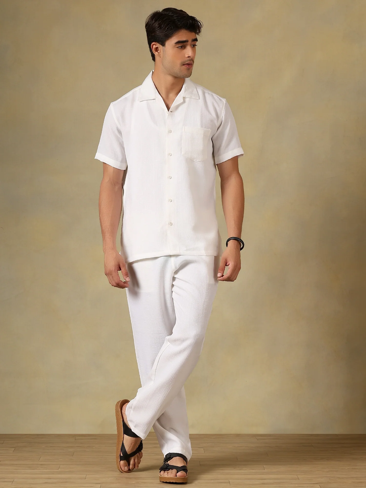 Linen Blend White Co-Ord Set For Men