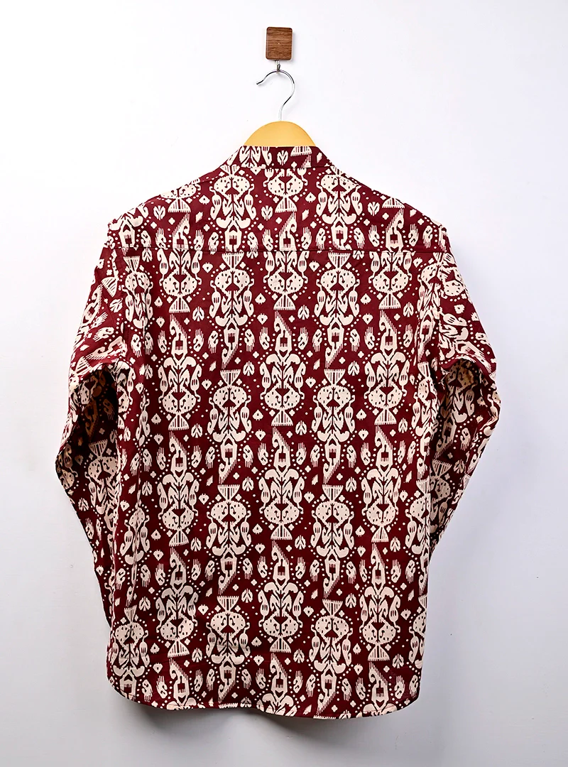 Maroon & Cream Block Printed Short Kurta - Image 3
