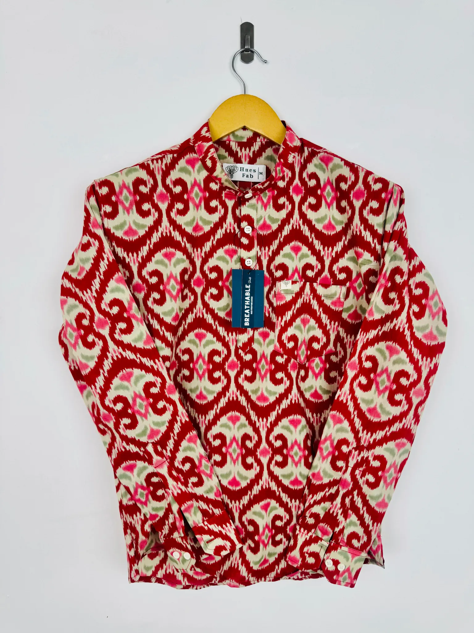 Maroon Cream ikat Printed short kurta - Image 2