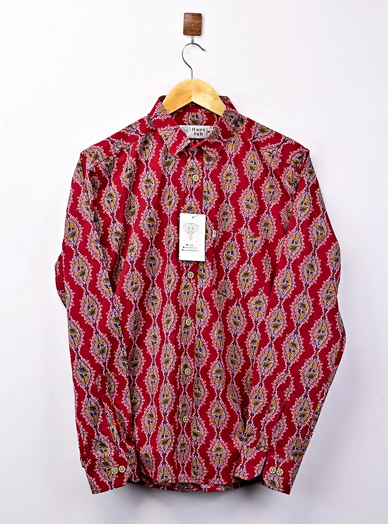 Maroon jaipuri printed full sleeves shirt - Image 2