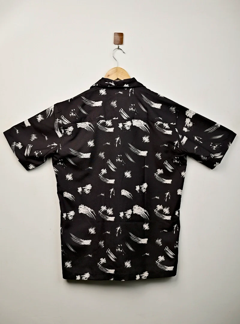 Monochrome Brushstroke Cuban Collar Resort Shirt - Image 3