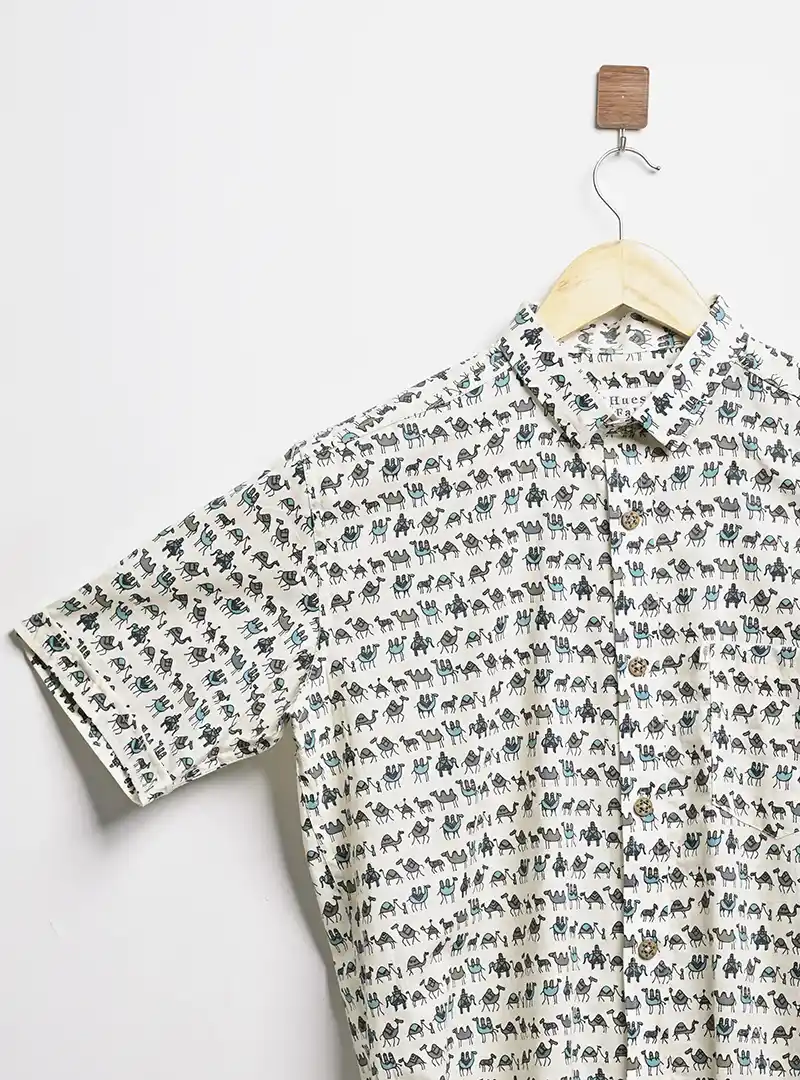 multicolor micro camel half sleeves shirt