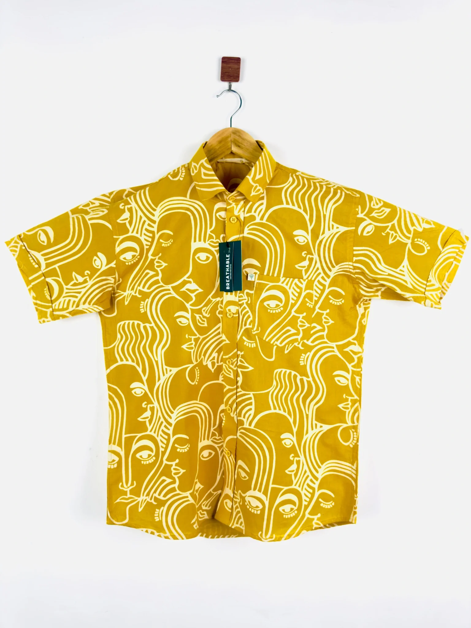 Mustard Yellow Face Art Half Sleeves Shirt - Image 2