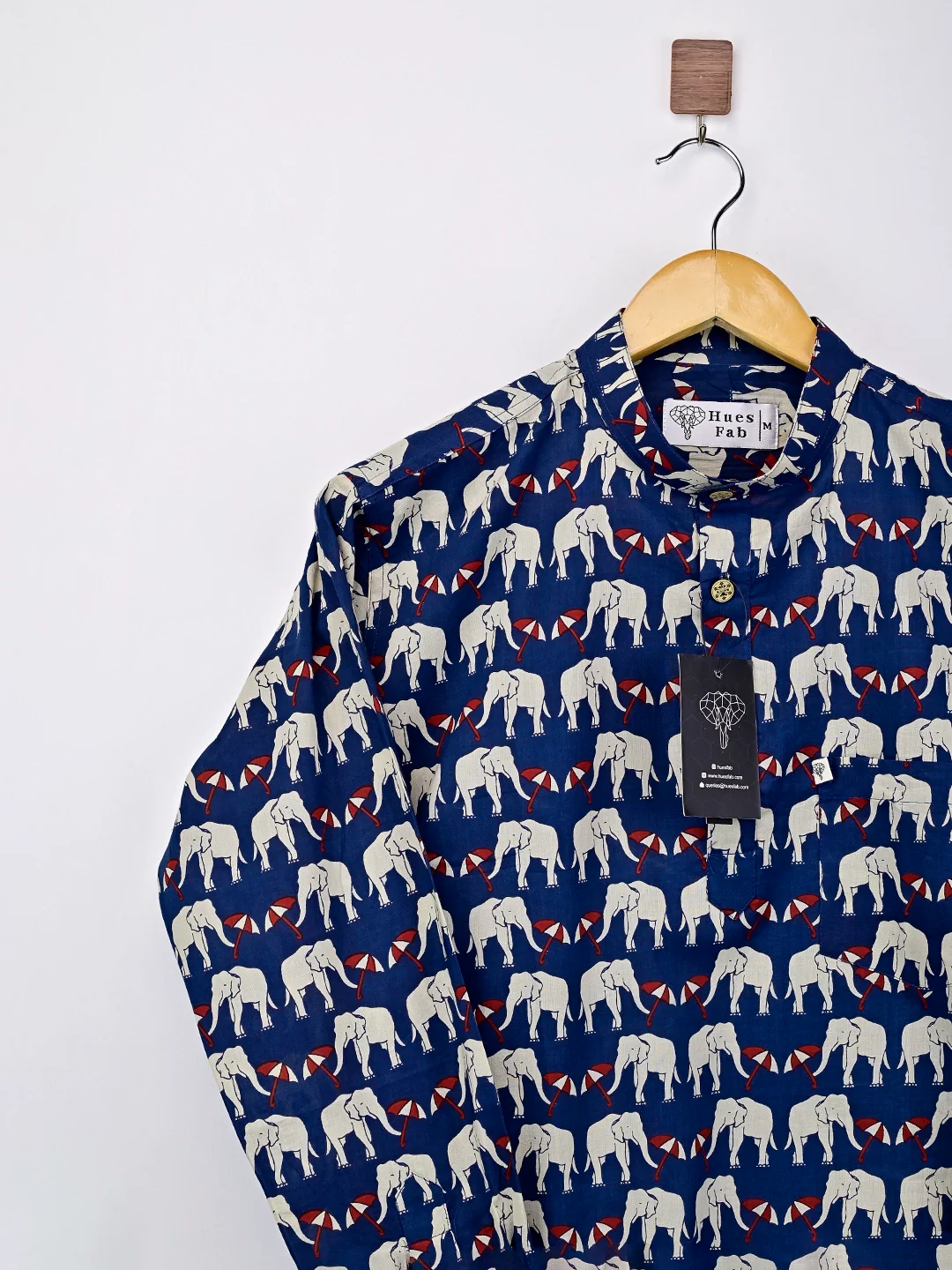 Navy Blue Elephant Umbrella Printed Short Kurta - Image 3