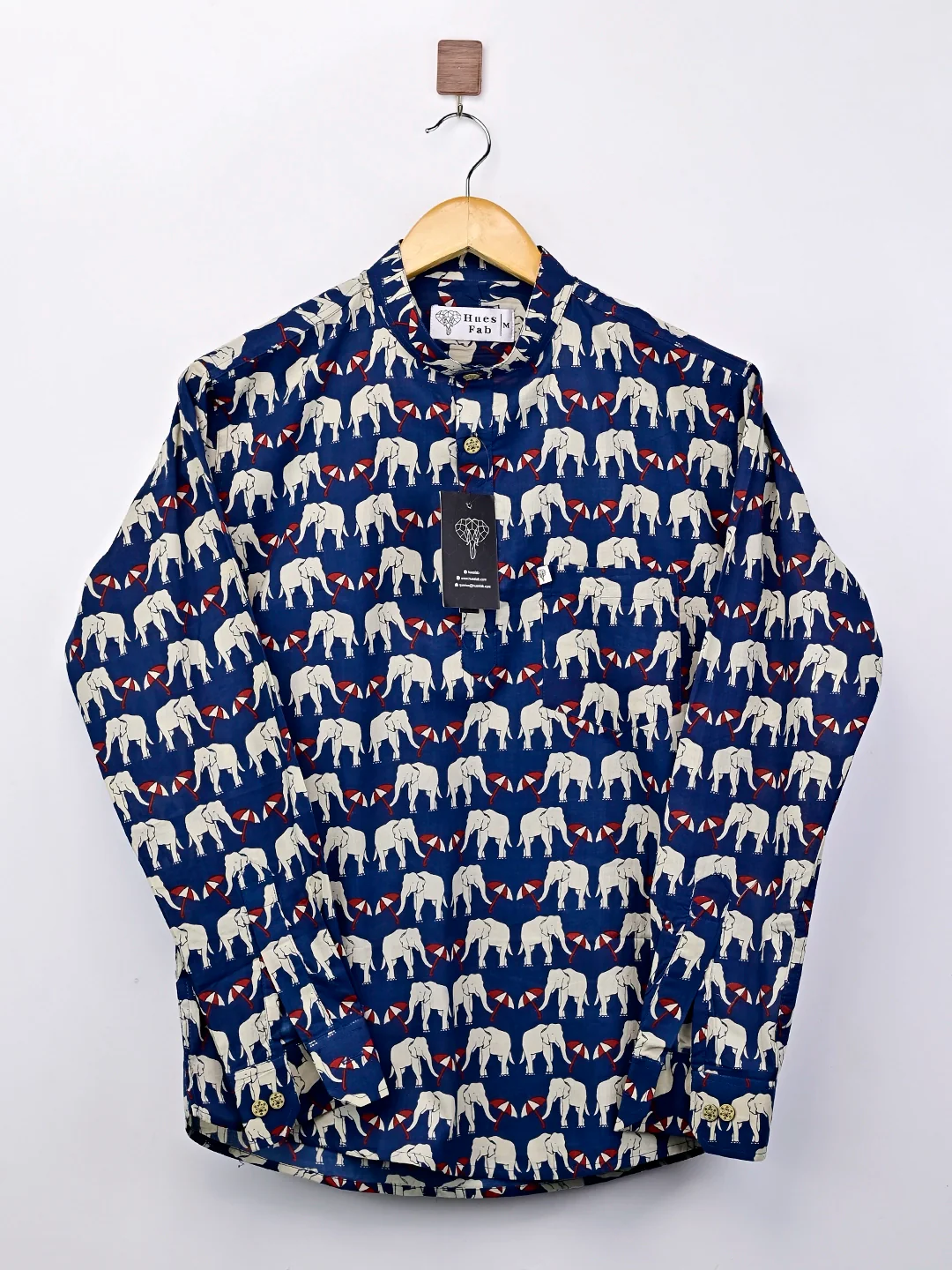 Navy Blue Elephant Umbrella Printed Short Kurta - Image 4