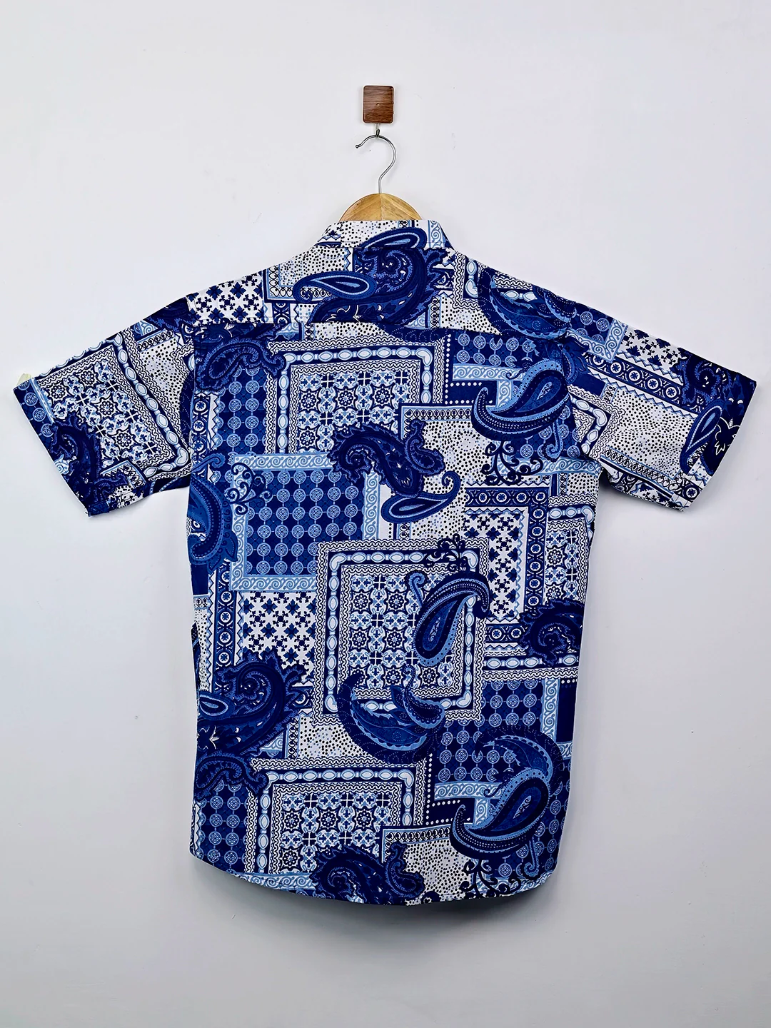 Navy Blue Patchwork Half-SleevesShirt - Image 3