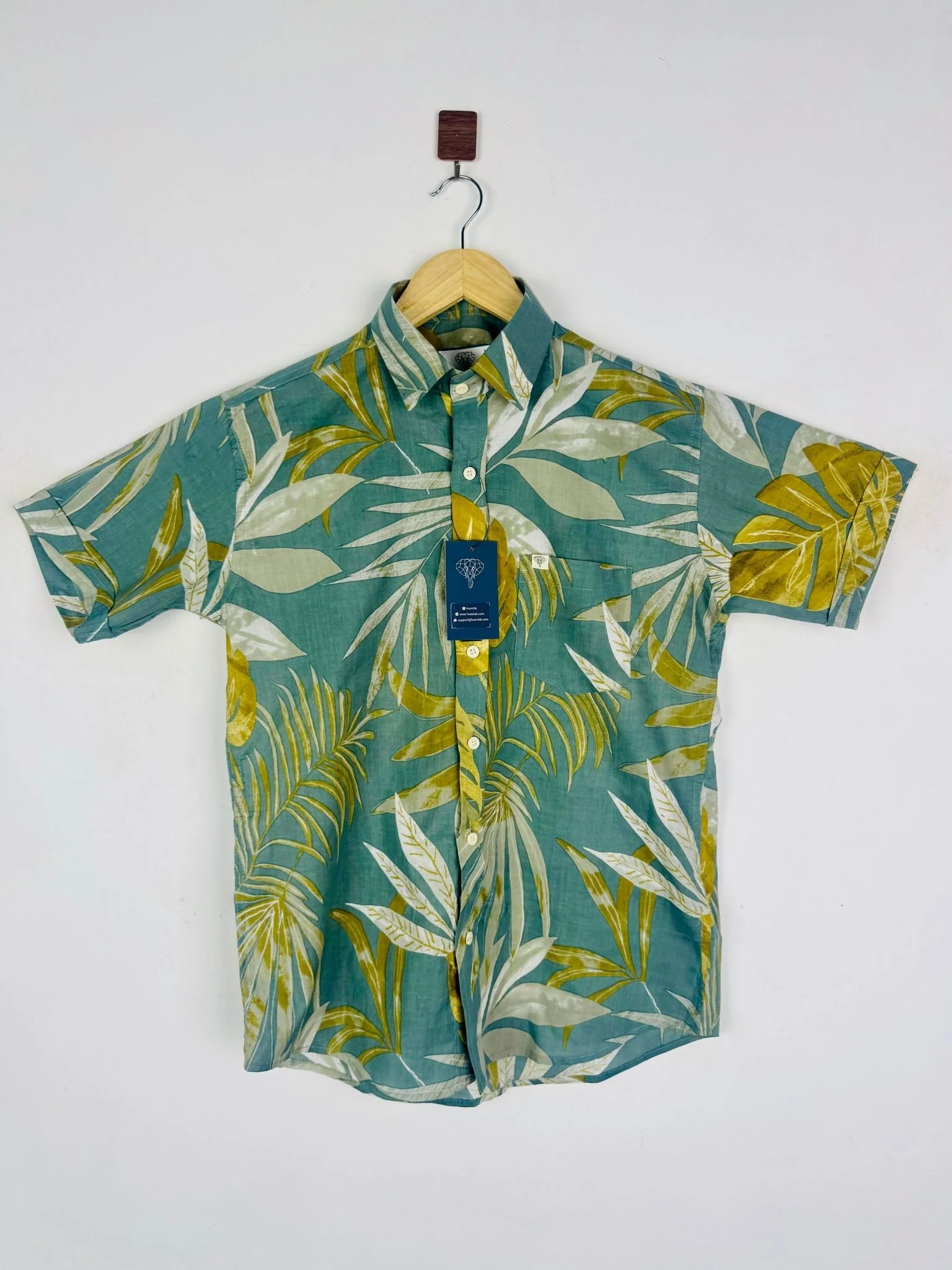Olive Resort Leaf Half Sleeves Shirt - Image 2