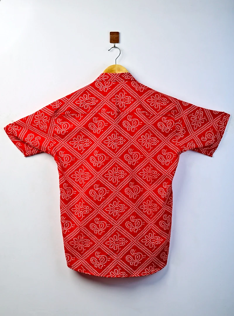 Red Bandhani Half Sleeves Shirt - Image 3