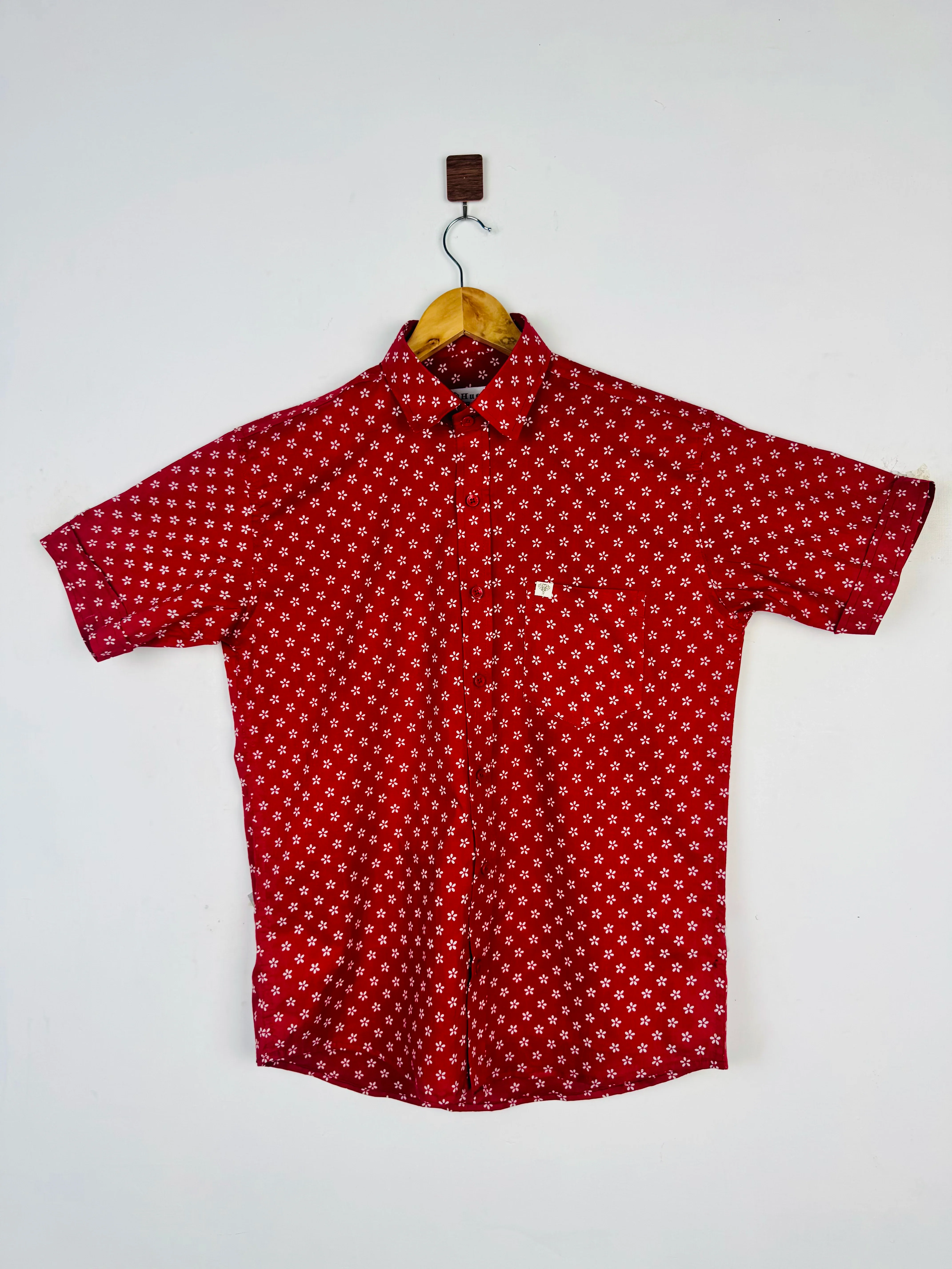 Red Dabu Printed Half Sleeves Shirt - Image 2