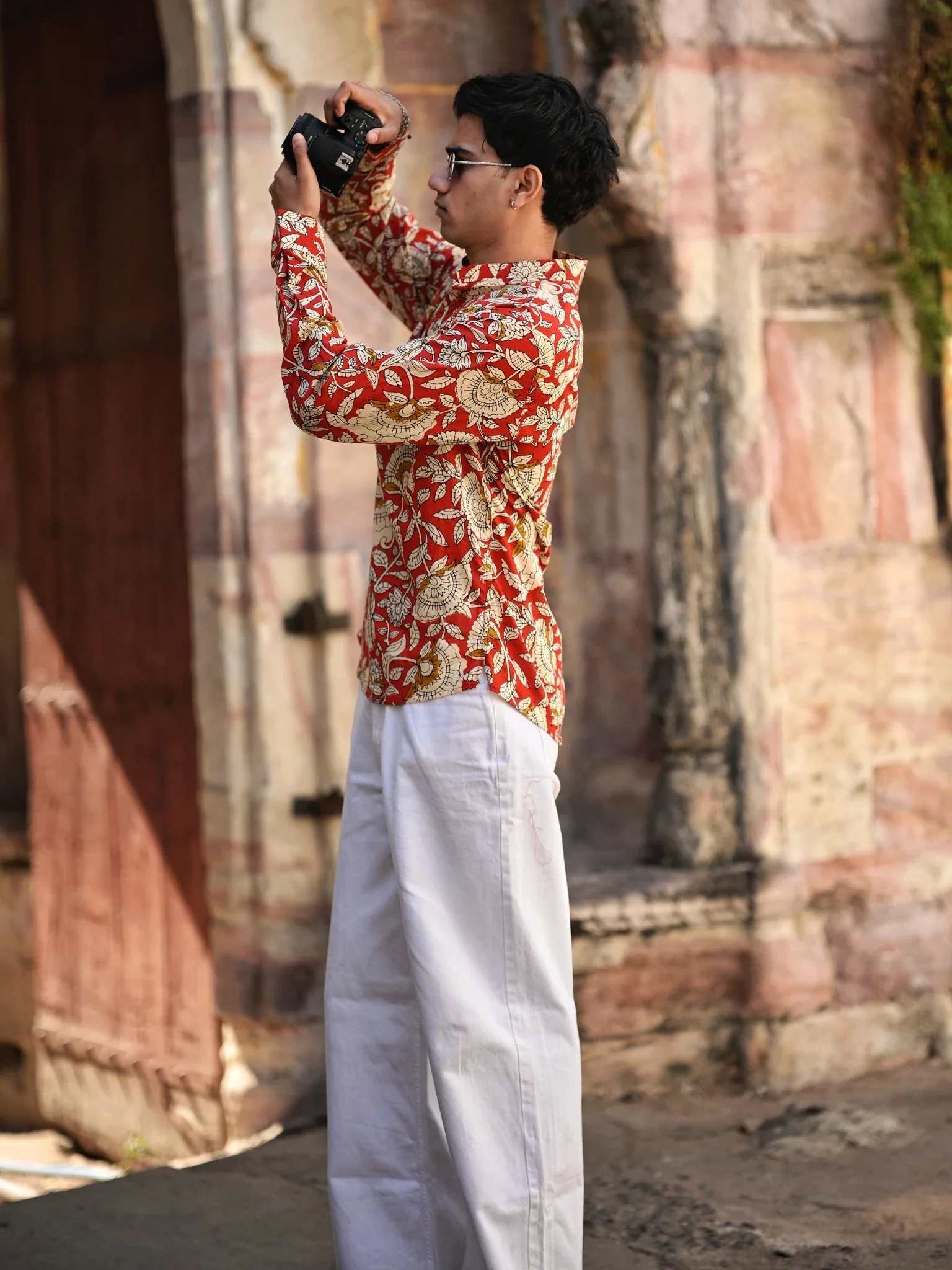 Red Floral printed short kurta - Image 3