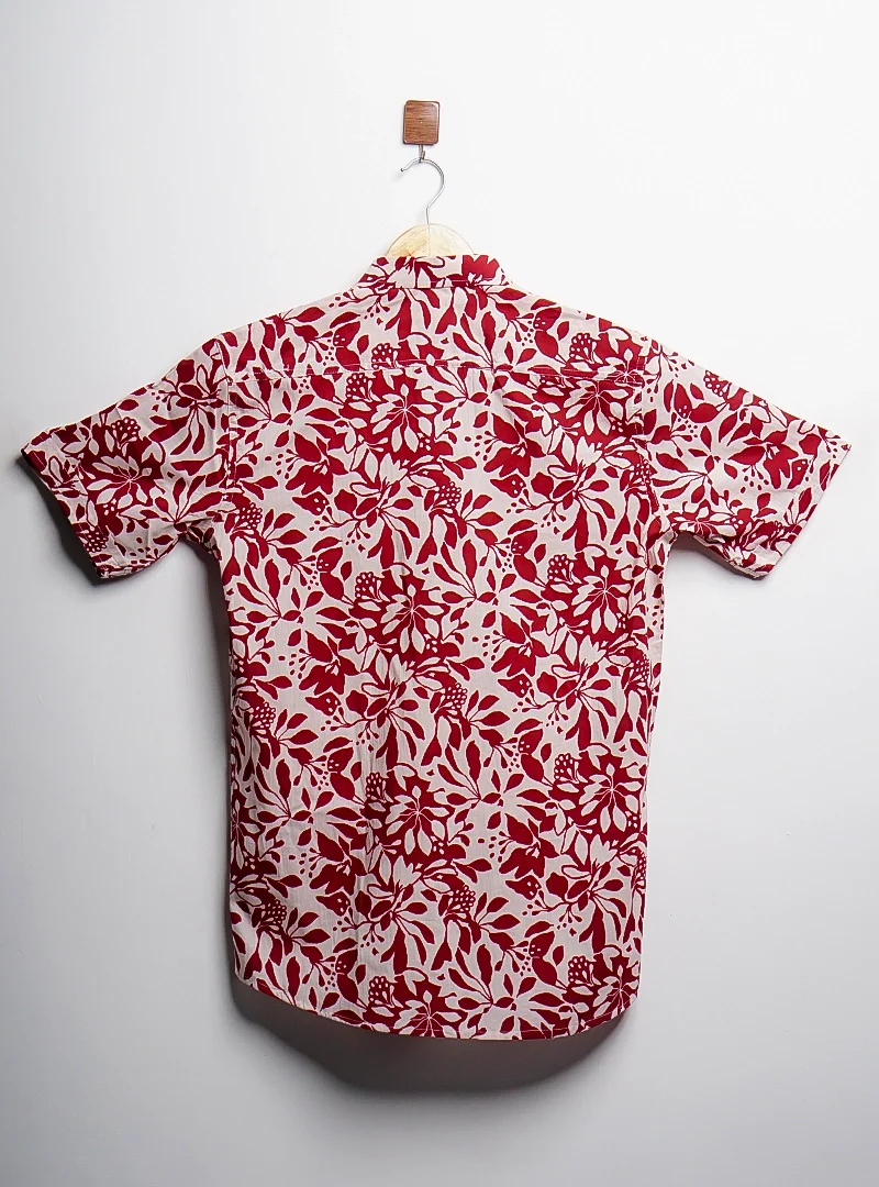 red white floral half-sleeves shirt - Image 3