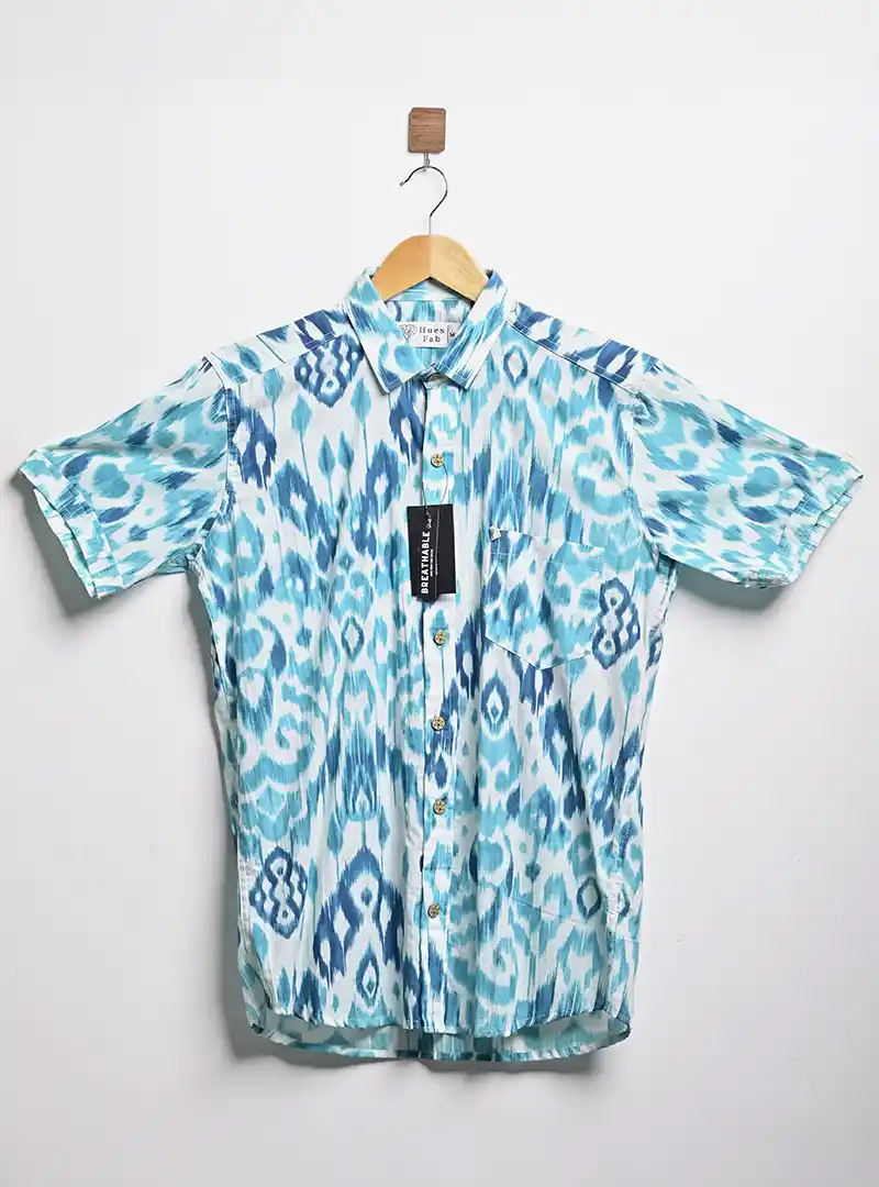 sky blue abstract half sleeves shirt - Image 2