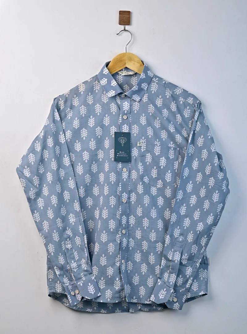 Sky Leaf Handblock Full Sleeves Shirt - Image 2