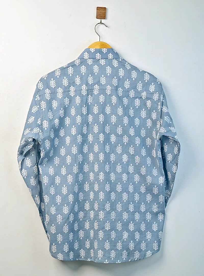 Sky Leaf Handblock Full Sleeves Shirt - Image 3
