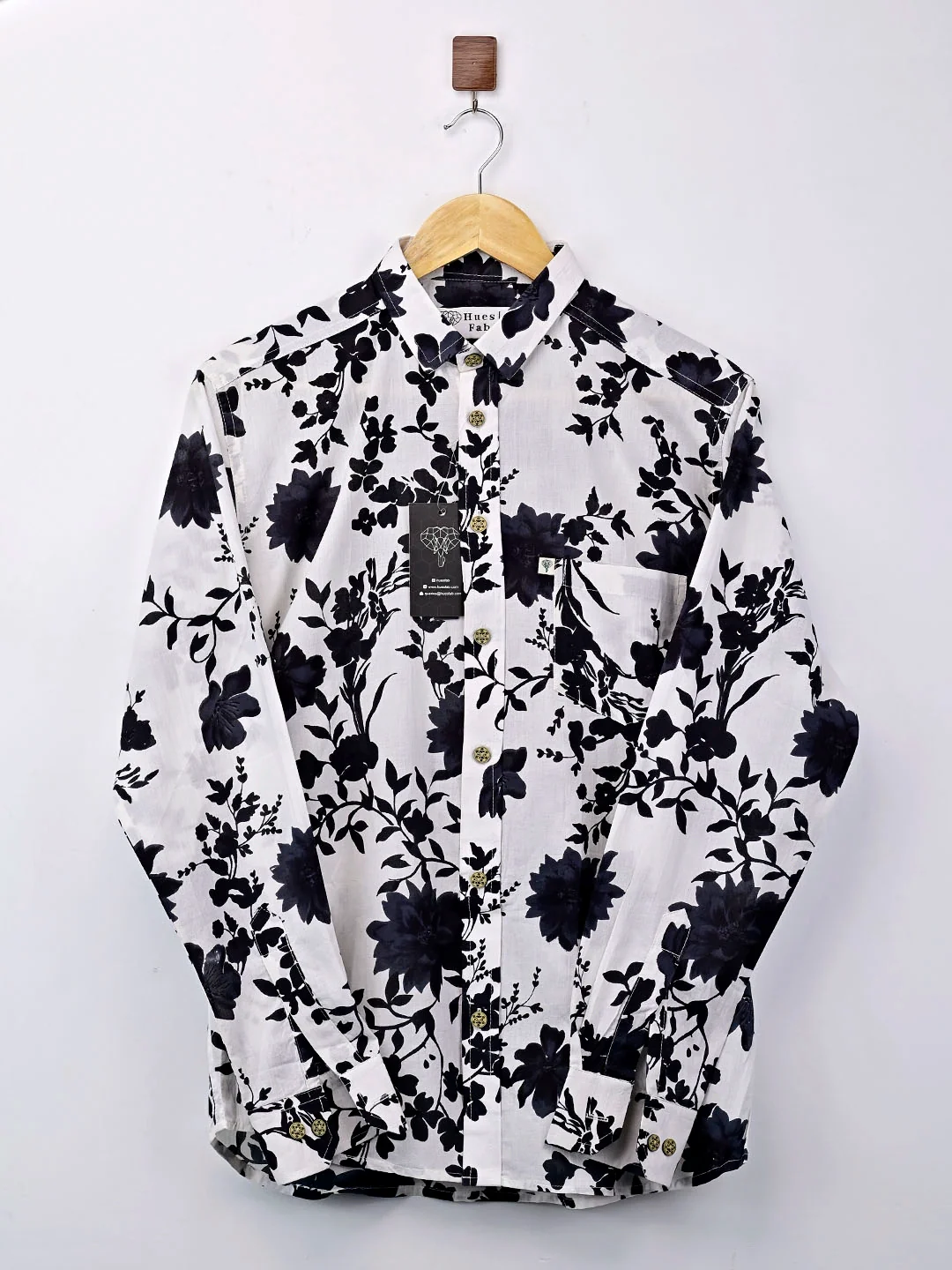 white black flowers printed full sleeves shirt - Image 2