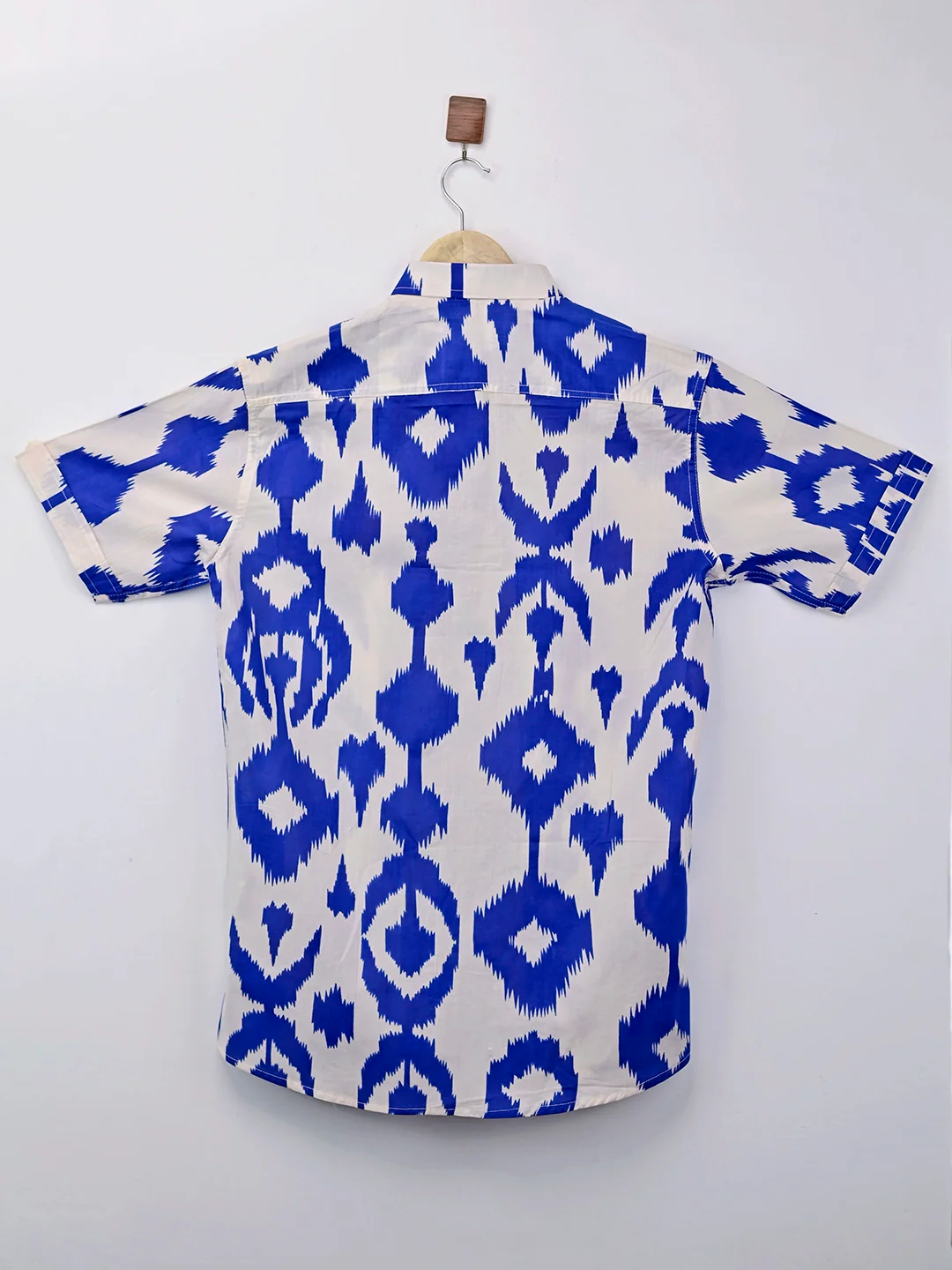 White Blue Ikat Half Sleeves Shirt - Image 3