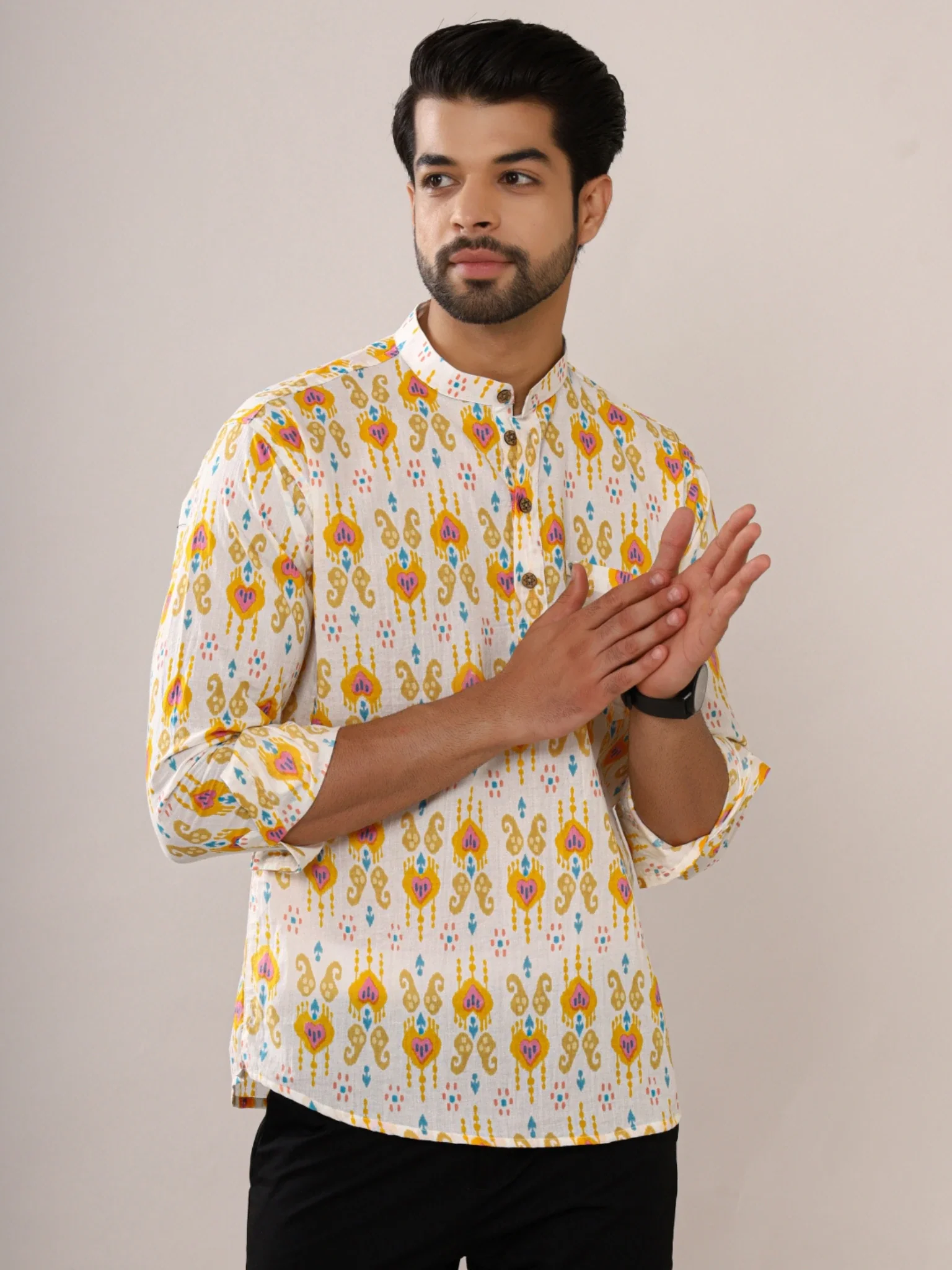 yellow-white ikat short kurta - Image 2